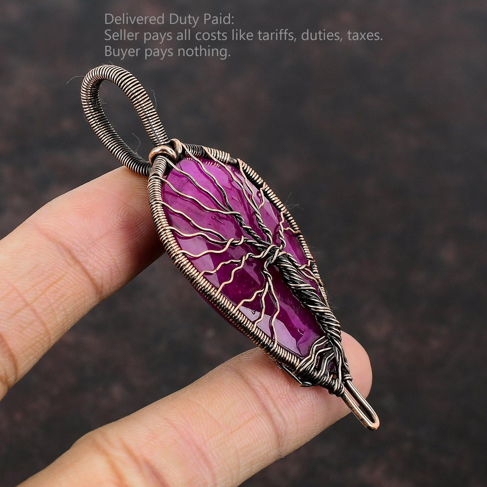 Copper Pear Kashmir Rubi Stone Wire Wrapped Tree Of Life Sister Birthday Pendant