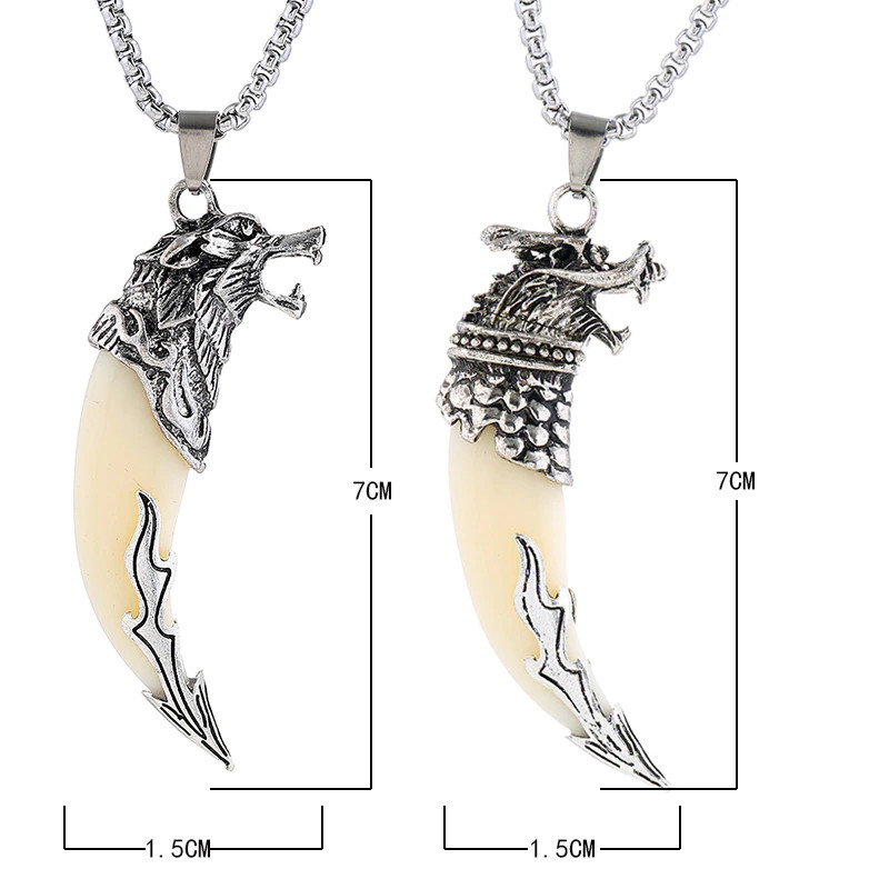 Men’s Fashion Jewelry Silver Viking Wolf Ivory Pendant Necklace 1-126