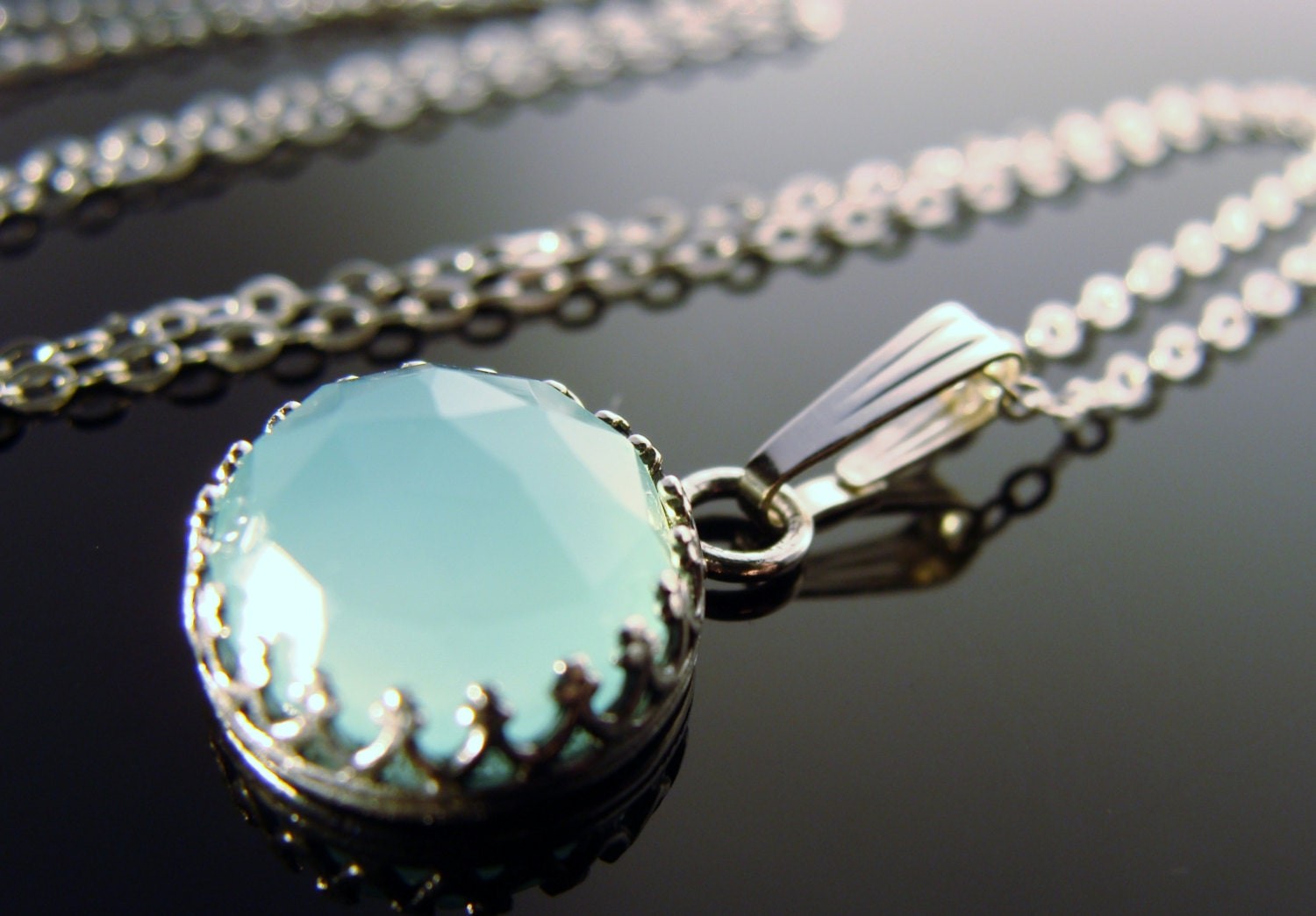 Aqua Chalcedony Pendant · Faceted Bezel Set Gemstone · 925 Sterling Silver ·