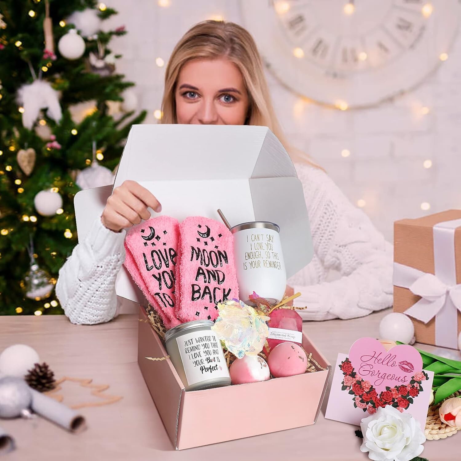 Thoughtful Valentine’s Day Gift Box with Insulated Tumbler, Roses & Cozy Socks