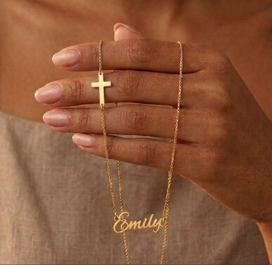 Custom Sideways Cross Necklace Personalized Cross Name Necklace Baptism Gift