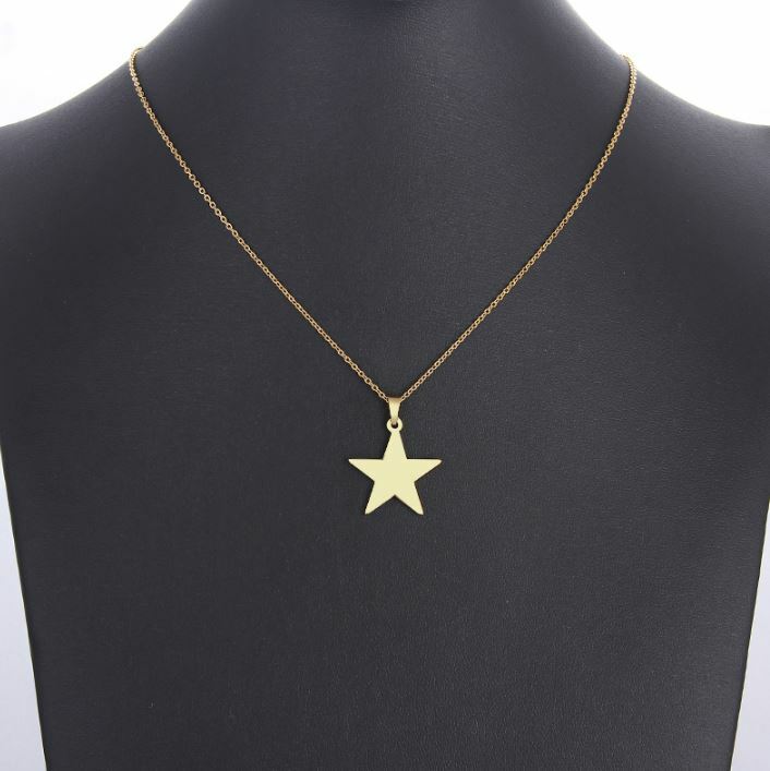 STAINLESS STEEL Gold STAR NECKLACE 316L Metal Pendant Chain NEW