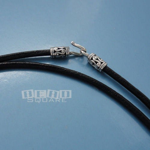 Antiqued Sterling Silver Round Genuine Leather Cord Necklace, Hook/Lobster Clasp