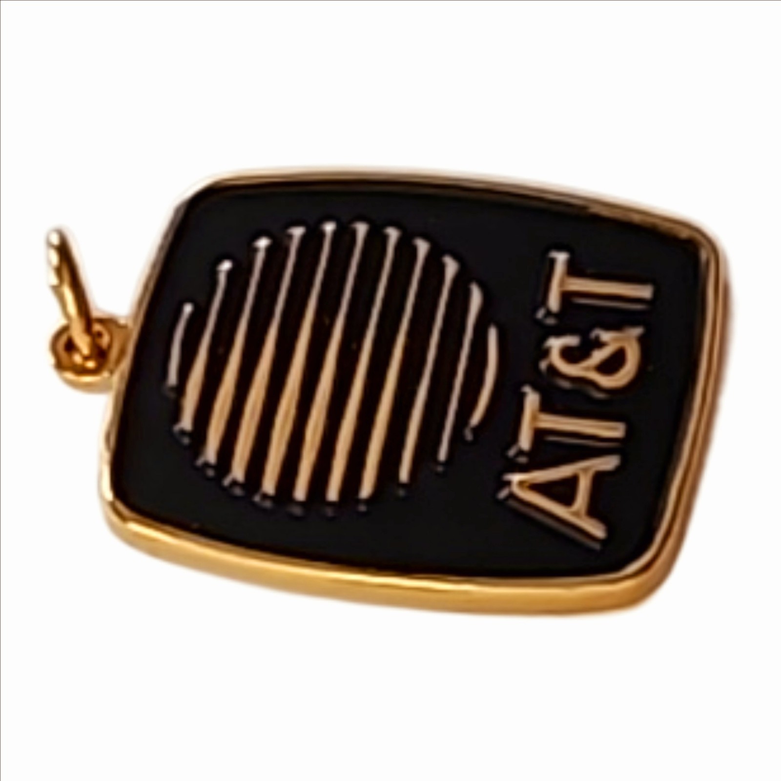 AT&T 10k Yellow Gold Plated Black Enamel Pendant Square Vintage