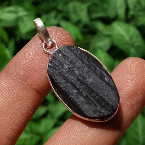 Natural Tourmaline Gemstone Pendant 925 Sterling Silver Plated Handmade Jewelry