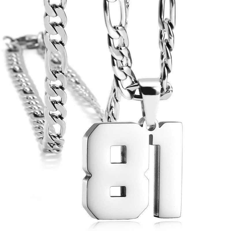 #00-#99 SPORTS FOOTBALL NUMBER Pendant Charm / 24IN STAINLESS CHAIN NECKLACE