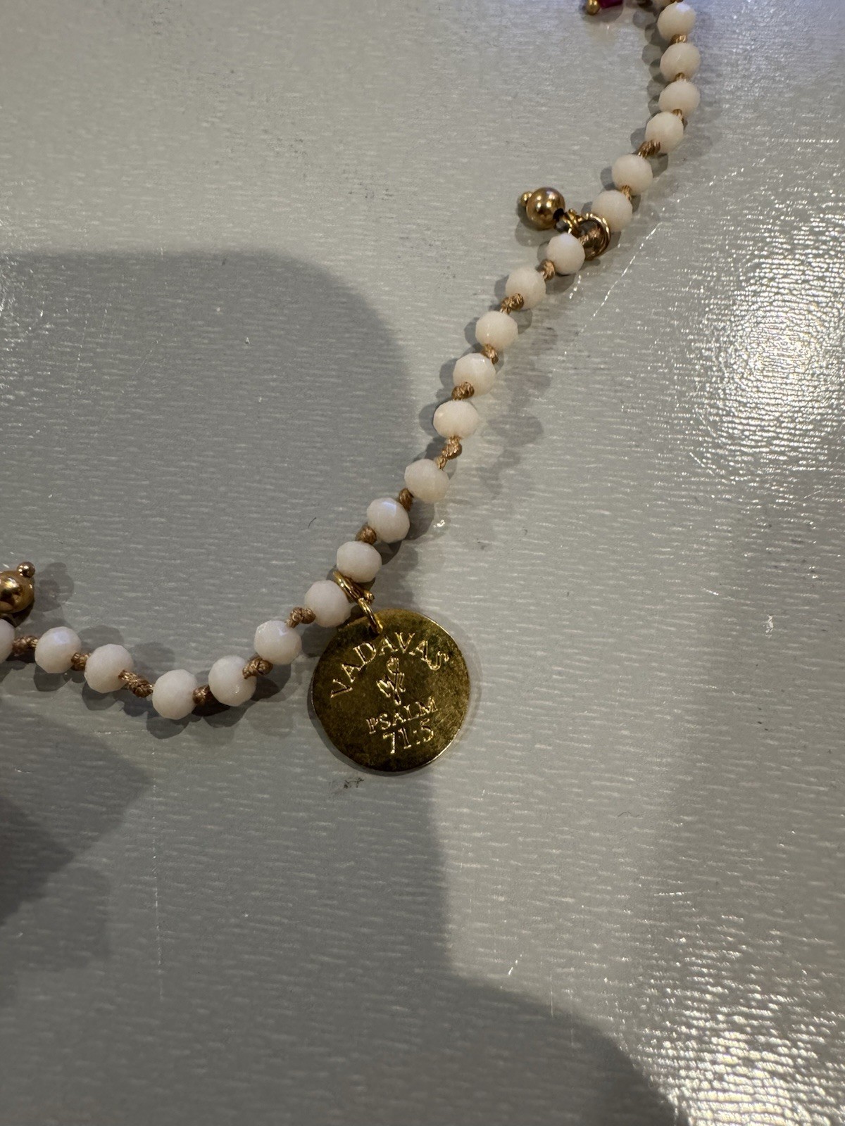 Vadavas Necklace Beads White And Gold Adjustable Long Length