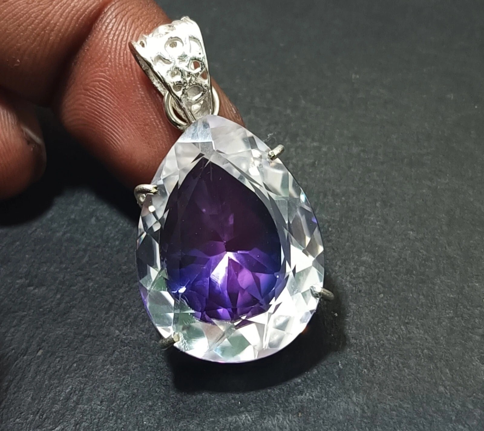 Natural 24.70 Ct Bi-Color FL Pitambari Sapphire Pear Cut 925 Silver Pendant Gem