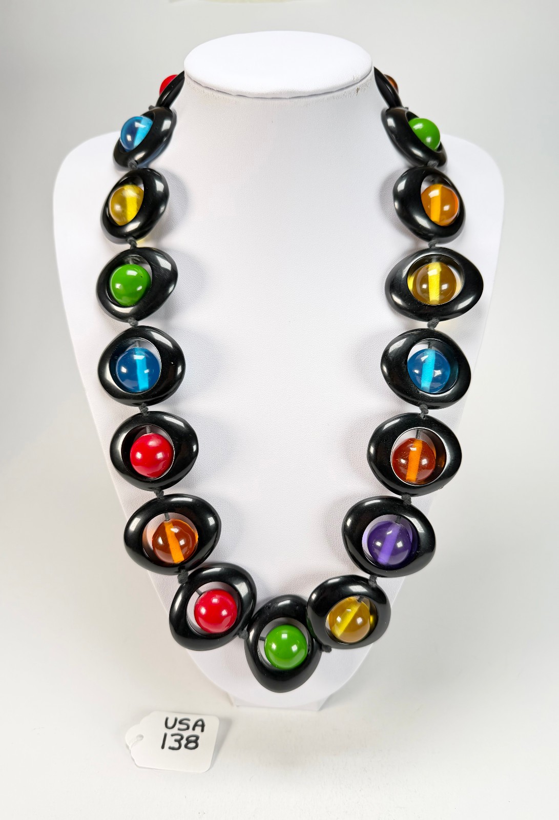 Jackie Brazil Saturn Black Transparent Summer Mix Disc / Ball Long 75cm Necklace