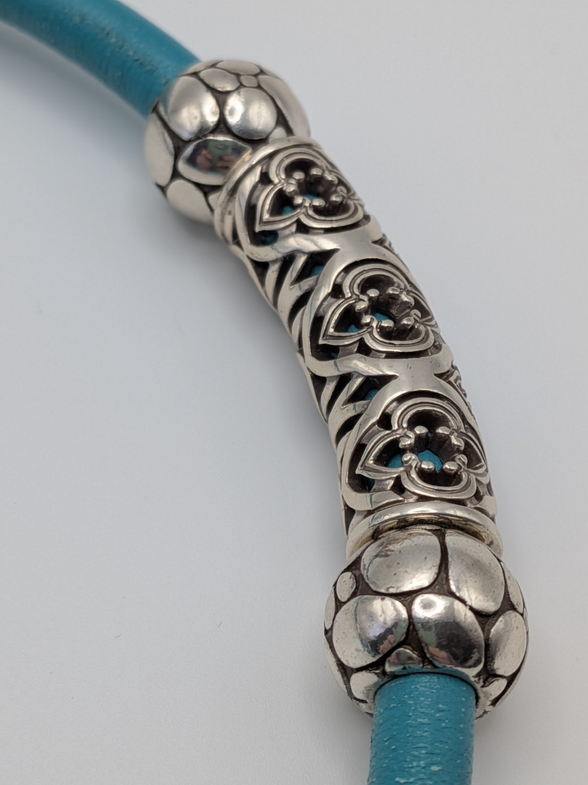 Brighton Faux Turquoise Leather Silver Beads Choker Necklace 15.5 Inches