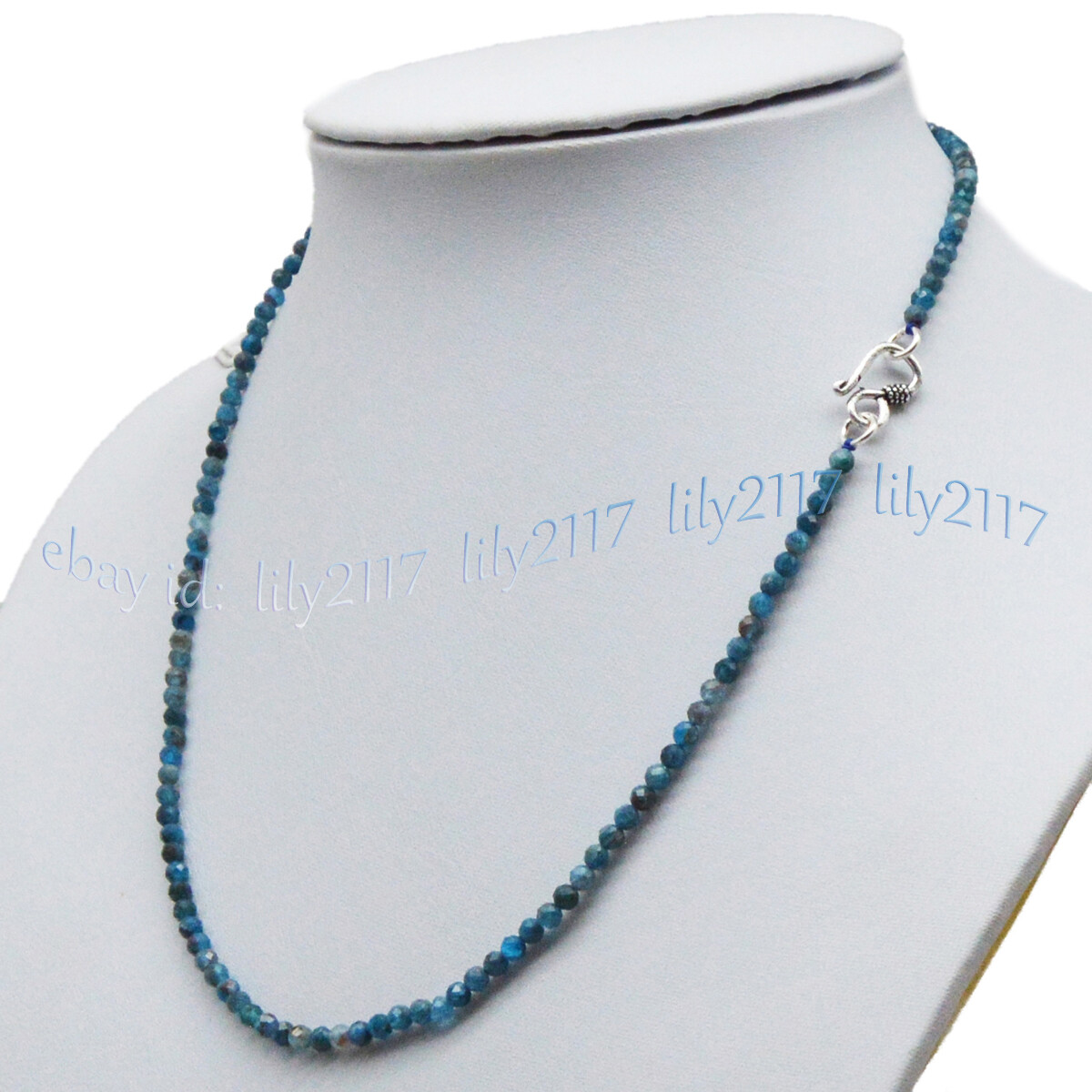 Faceted 3mm Genuine Natural Blue Apatite Round Gemstone Beads Necklace 14-36”