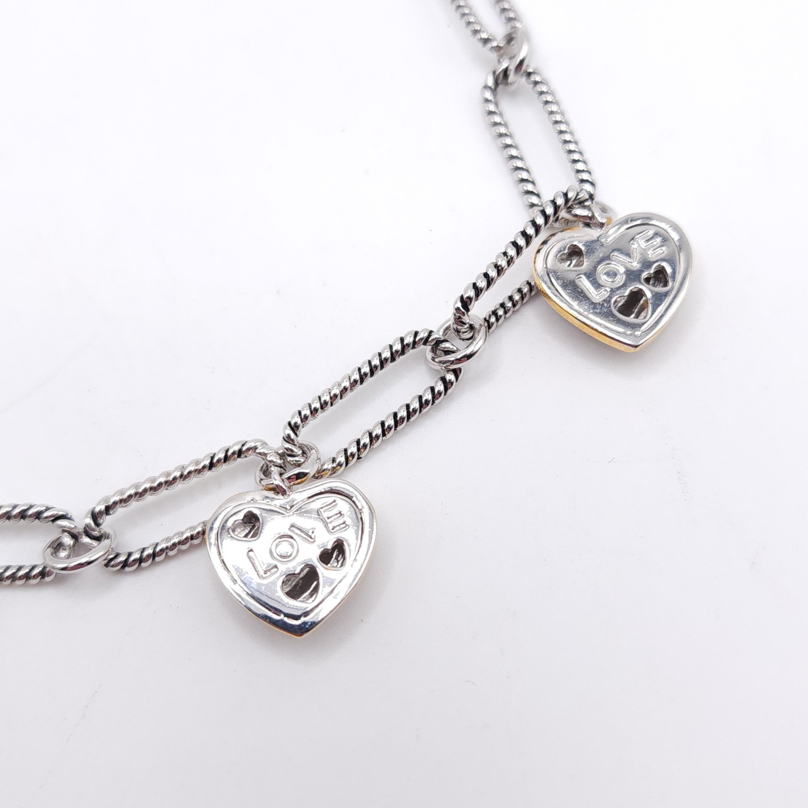 Heart Charm Necklace Paperclip Chain Rhinestone Pave Heart Toggle Clasp 16in