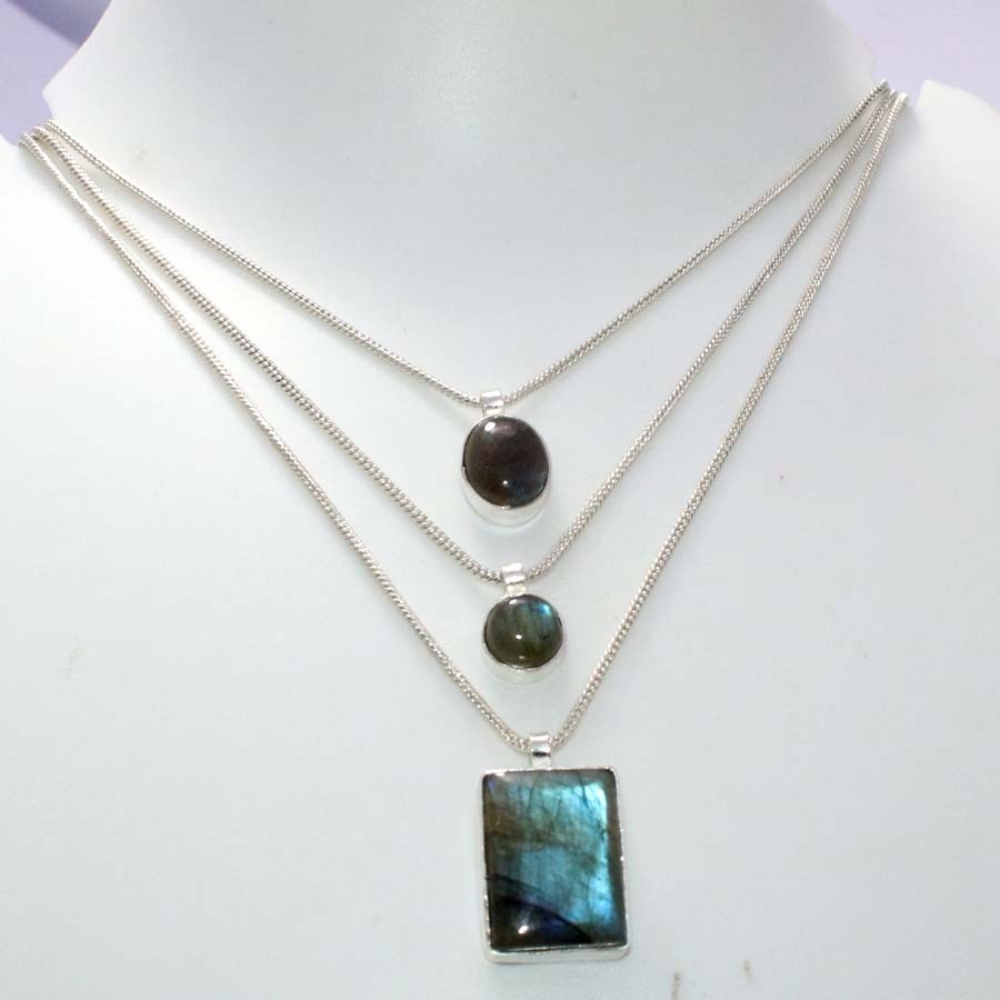 Macrame Thread Long Fiery Labradorite Necklace 16″ Gift For Daughter Trendy MJ