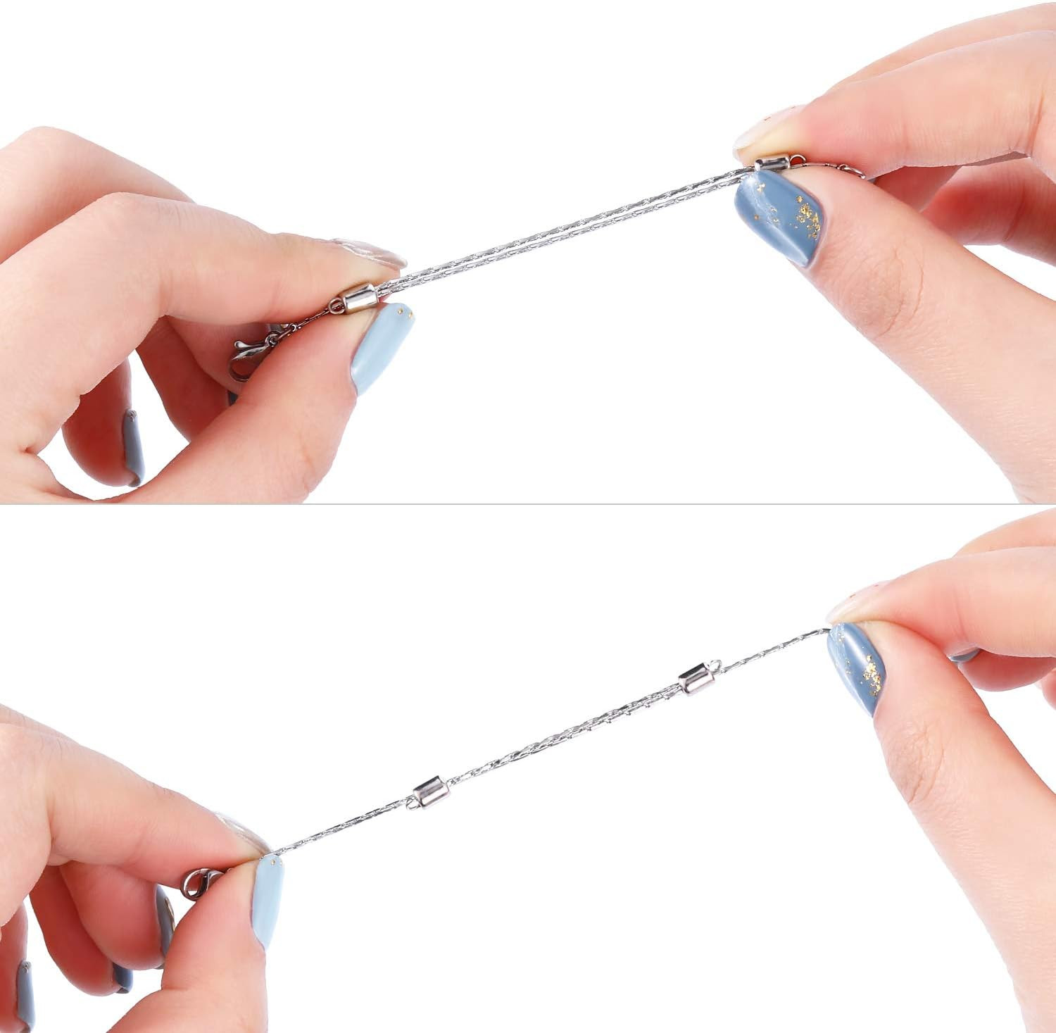 Hicarer 5 Pcs Stainless Steel Necklace Extender Chain Adjustable Silver Necklace