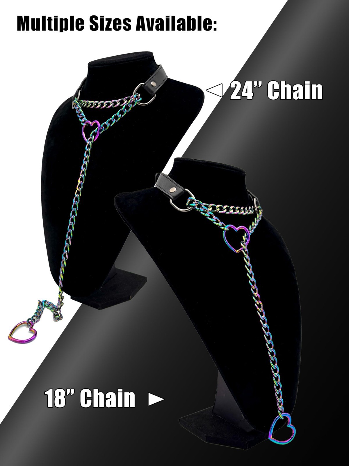 Handmade Black Leather Choker Collar for Women, Adjustable Heart Slip Chain Neck