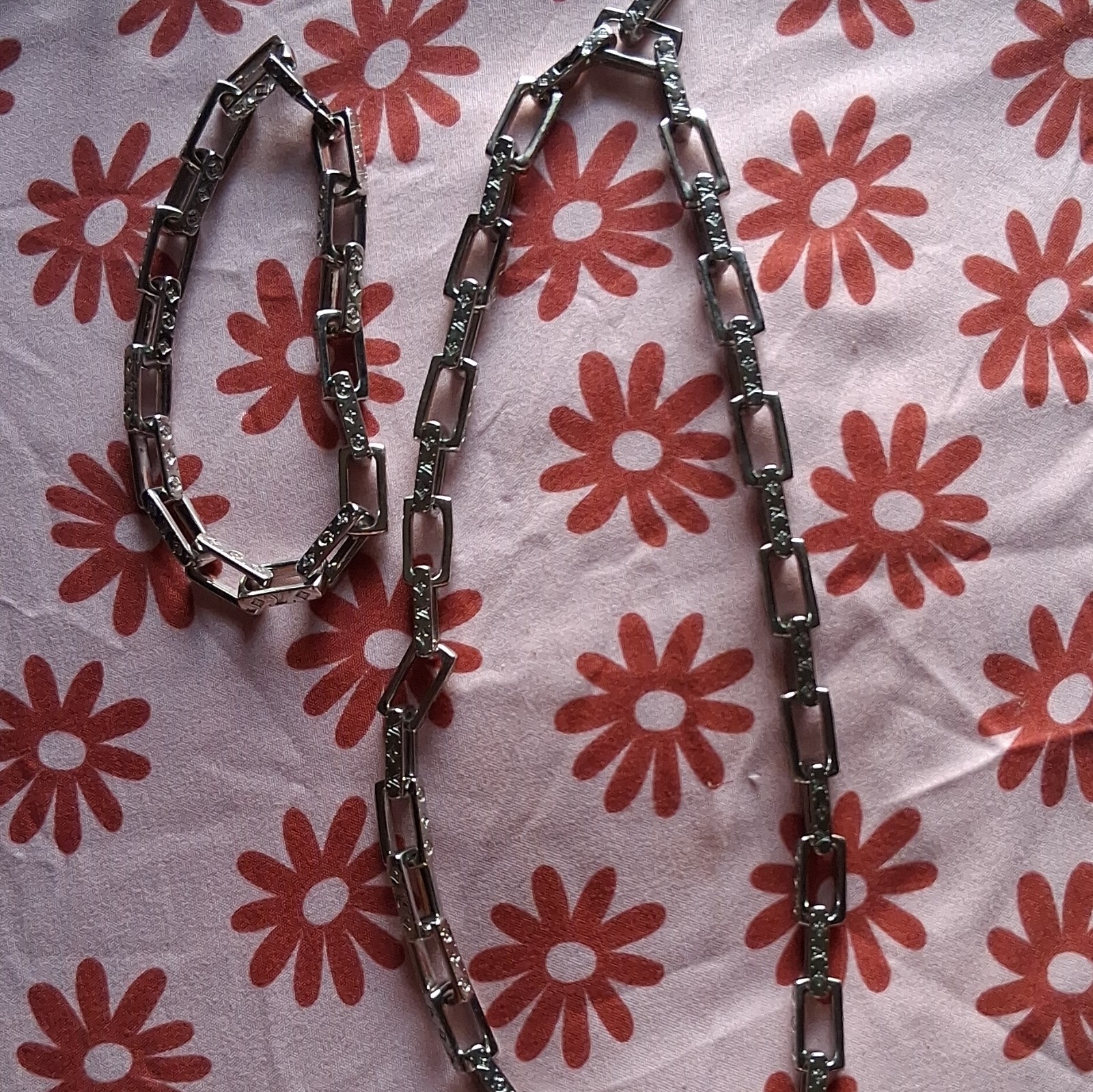 Silver Tone Bar Link Chain Necklace, And Bracelet to match