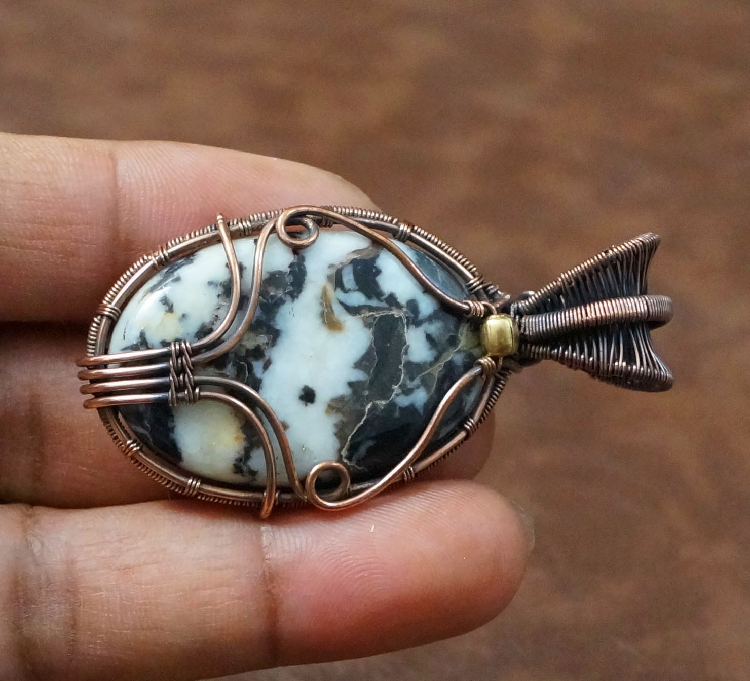 Buffalo Jasper Gems Copper Wire Wrapped Pendant Birthday Gift Jewelry (PD-80