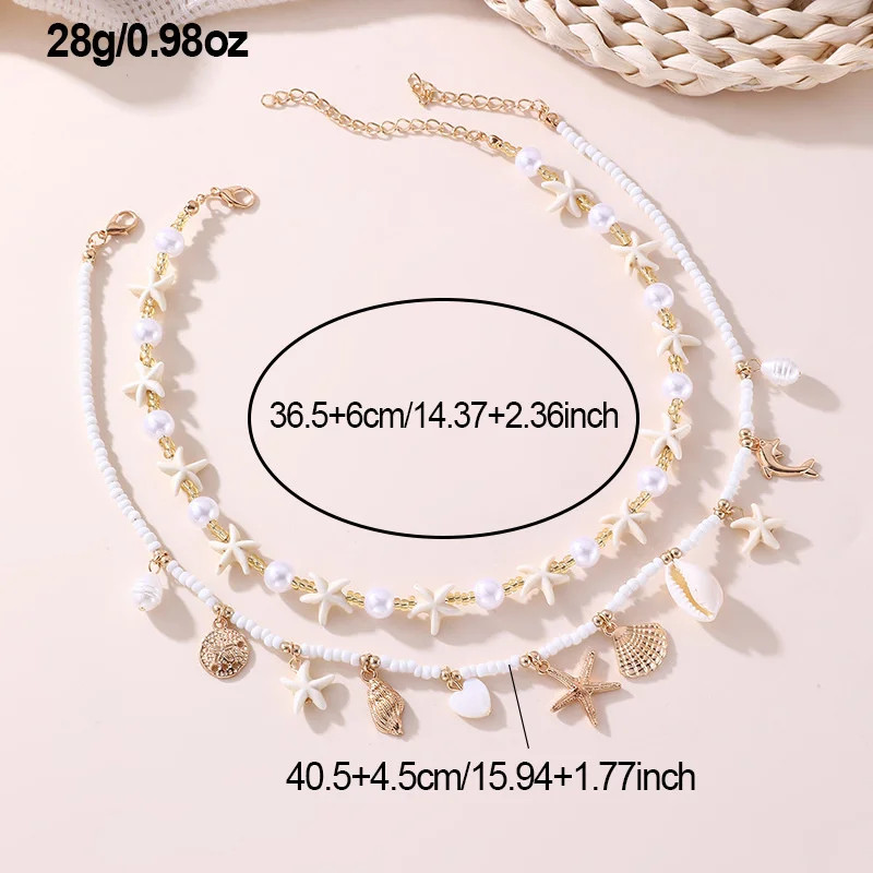 Bohemia Double Layer Shell Conch Pendant Necklace for Women Handmade Imitation P