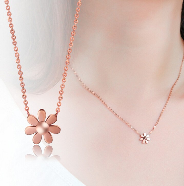 Rose Gold Silver Elegant Daisy Pendant Jewelry Stainless Steel Necklace Gift PE8