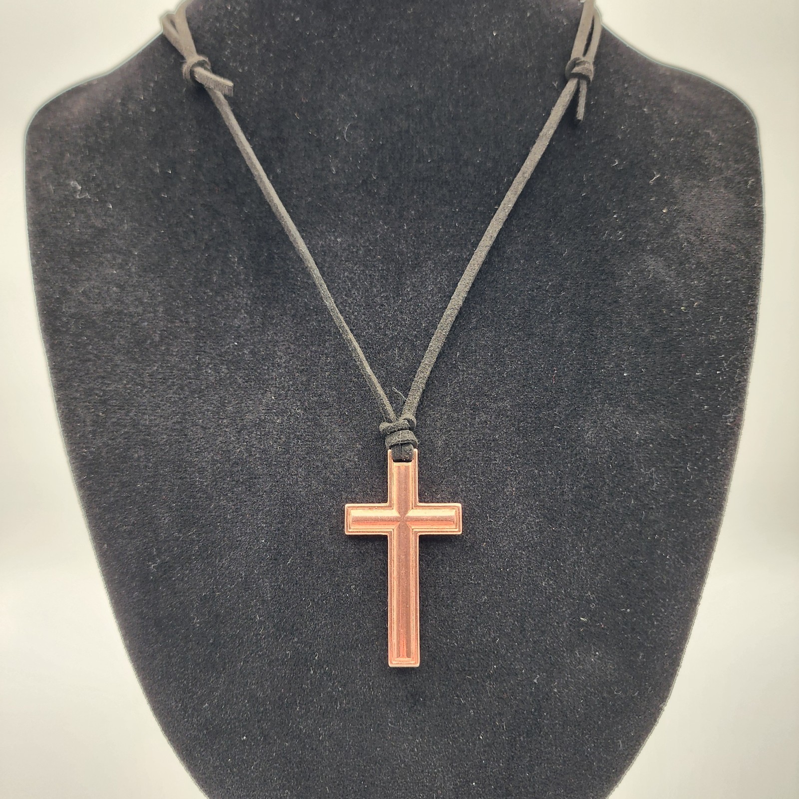 Pure Copper Cross Pendant Necklace – Adjustable Black Rope Cord, Handcrafted