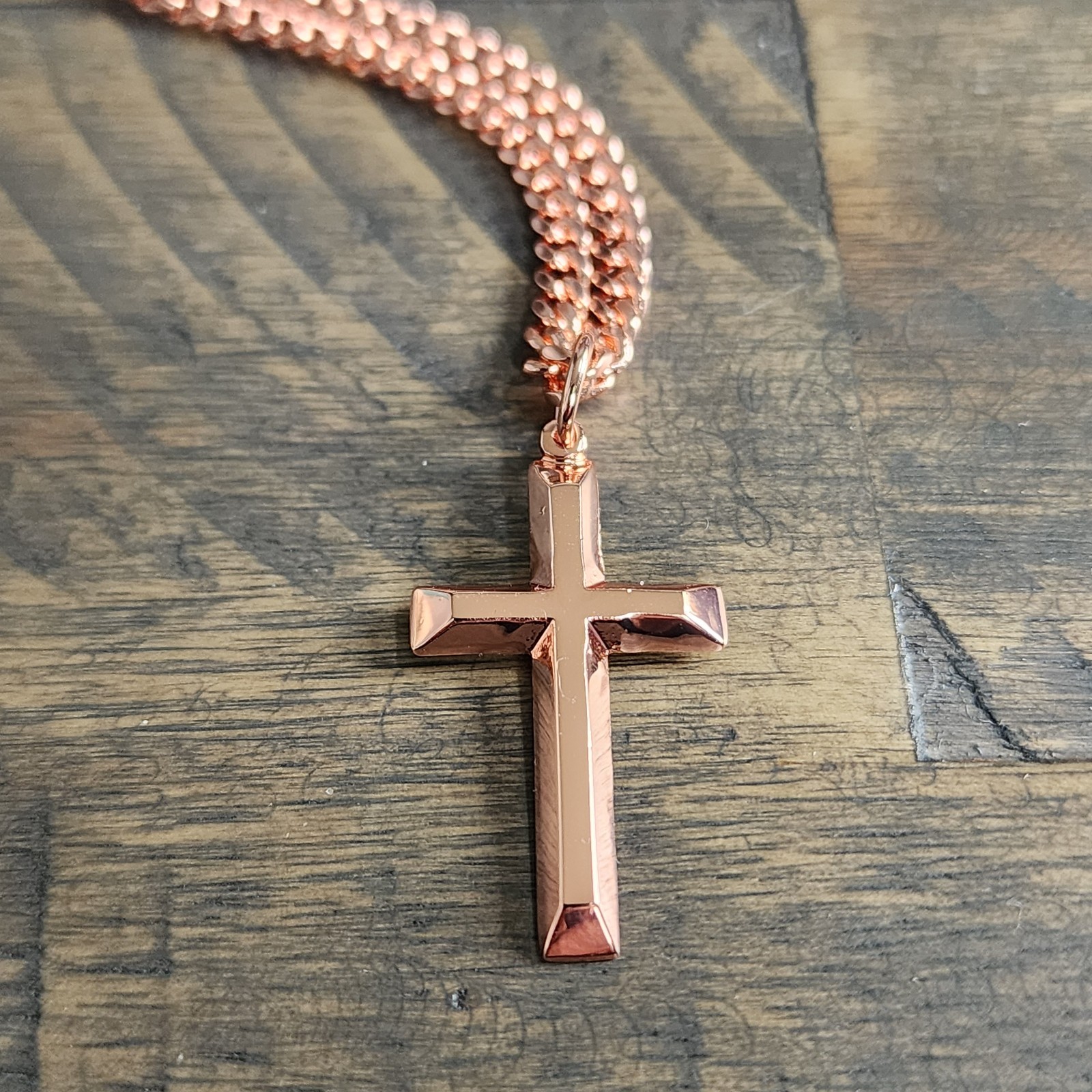 Solid Copper Cross Necklace 4mm Chain 20″ Handmade Heavy Christian Pendant