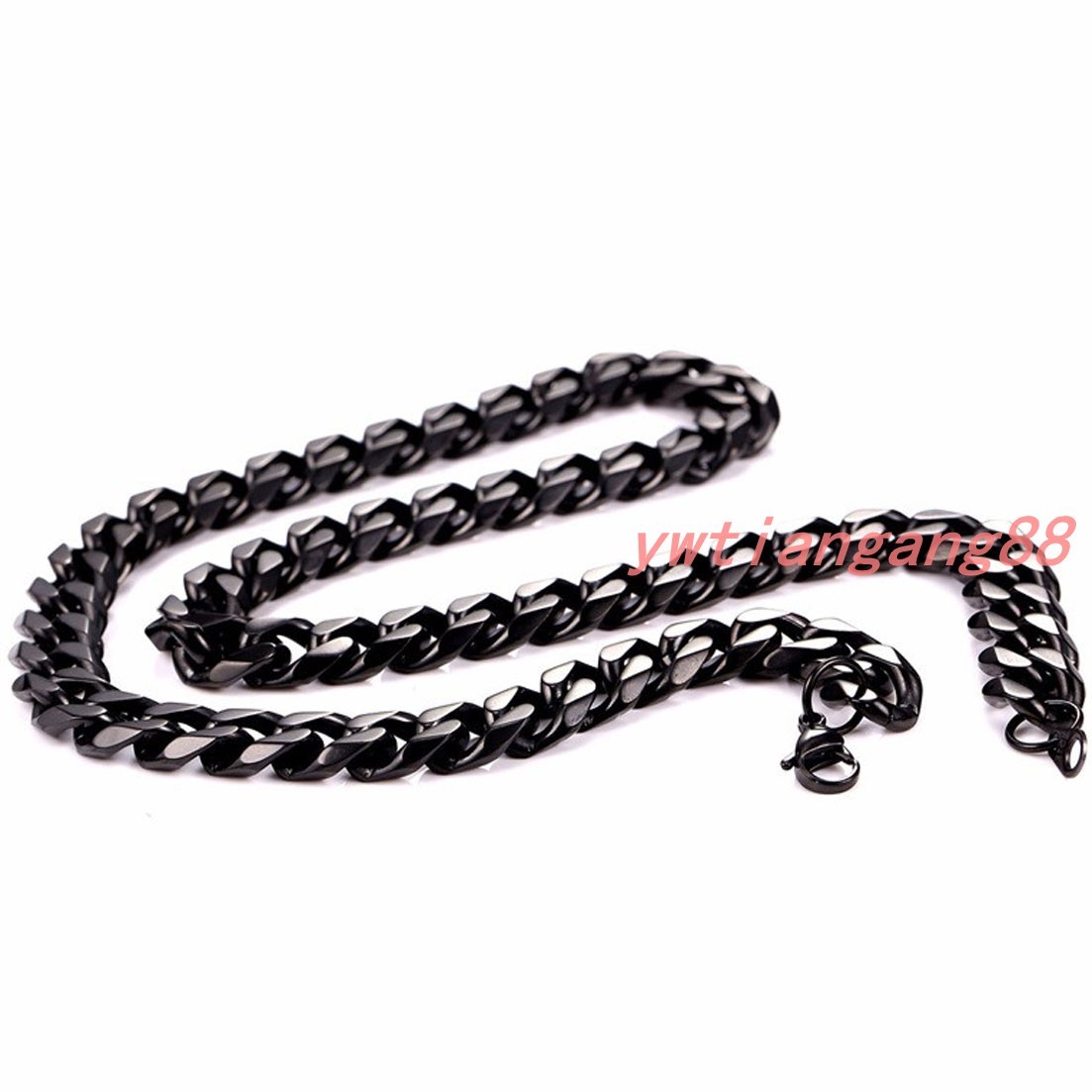 8/10/12/15/17/19mm Men Black Curb Cuban Chain Stainless Steel Necklace 7″~40”
