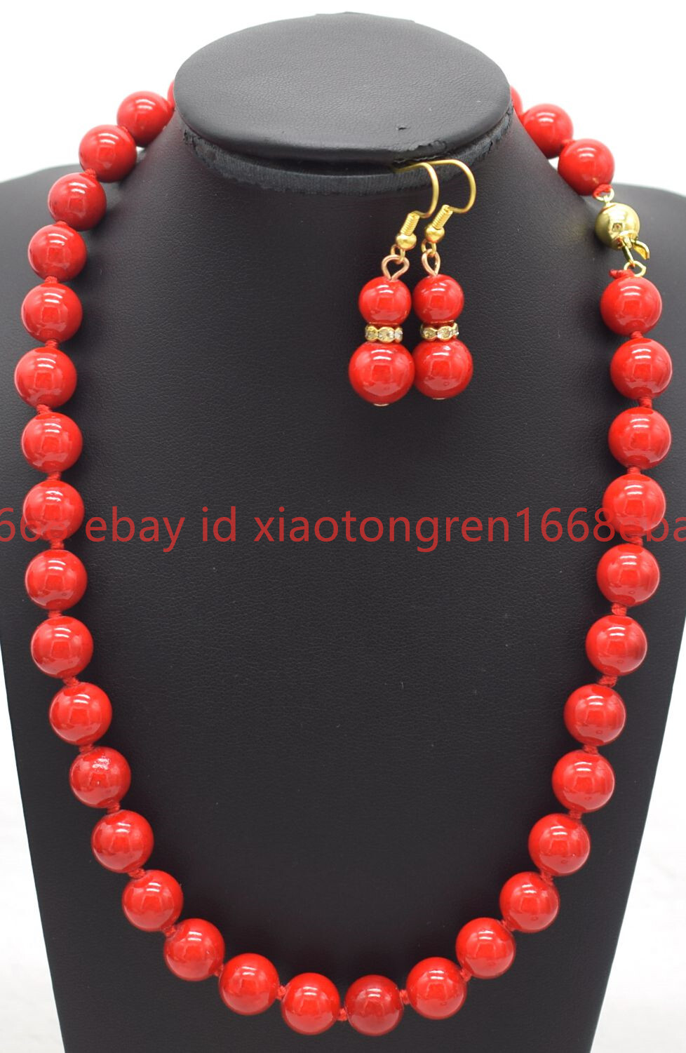 New Fashion 6/8/10/12mm Red Coral Gems Round Beads Necklace Earring Set 16-24in