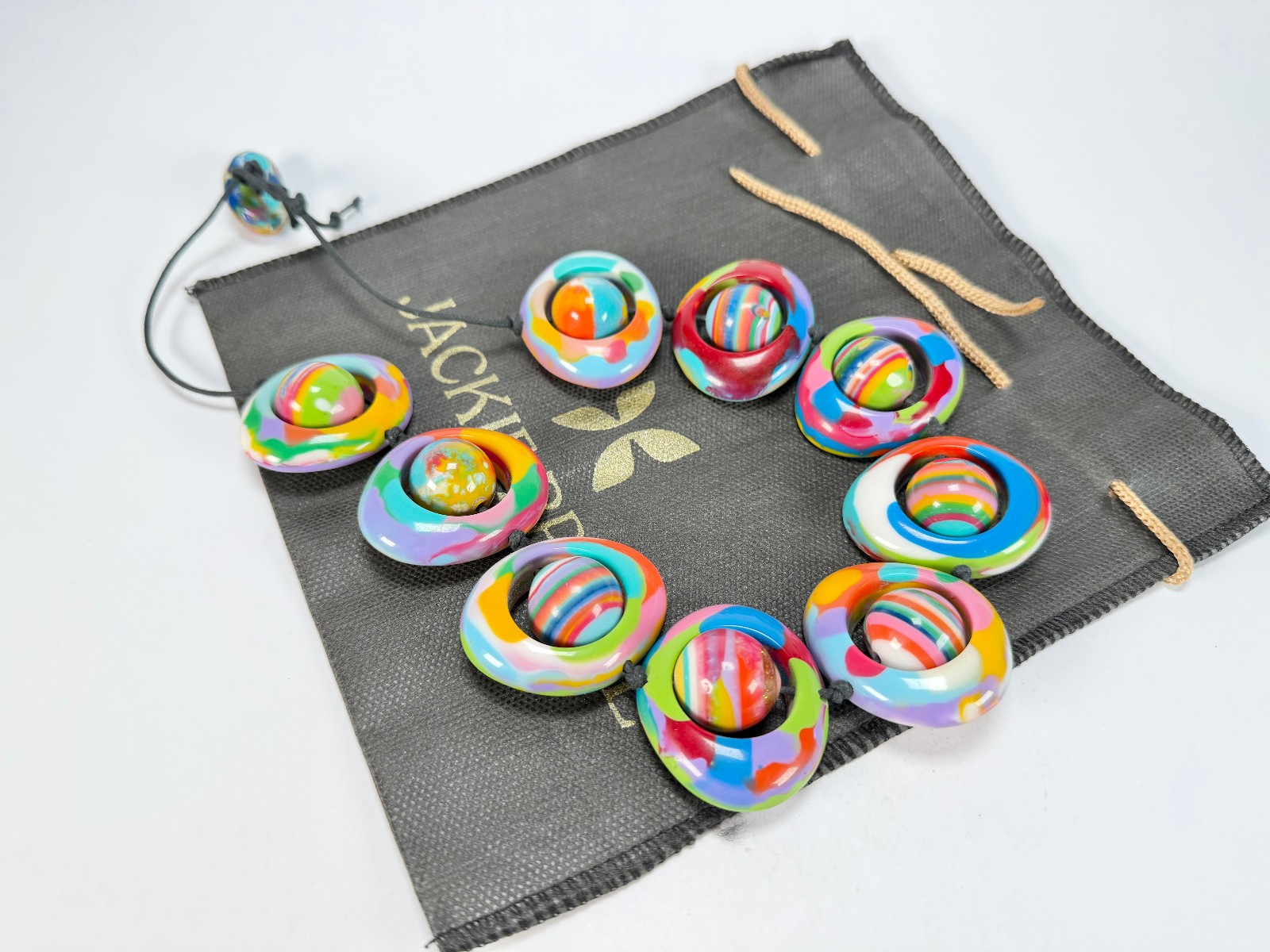 Jackie Brazil “Saturn” Kandinsky Disc & Ball On String Short 50cm Necklace