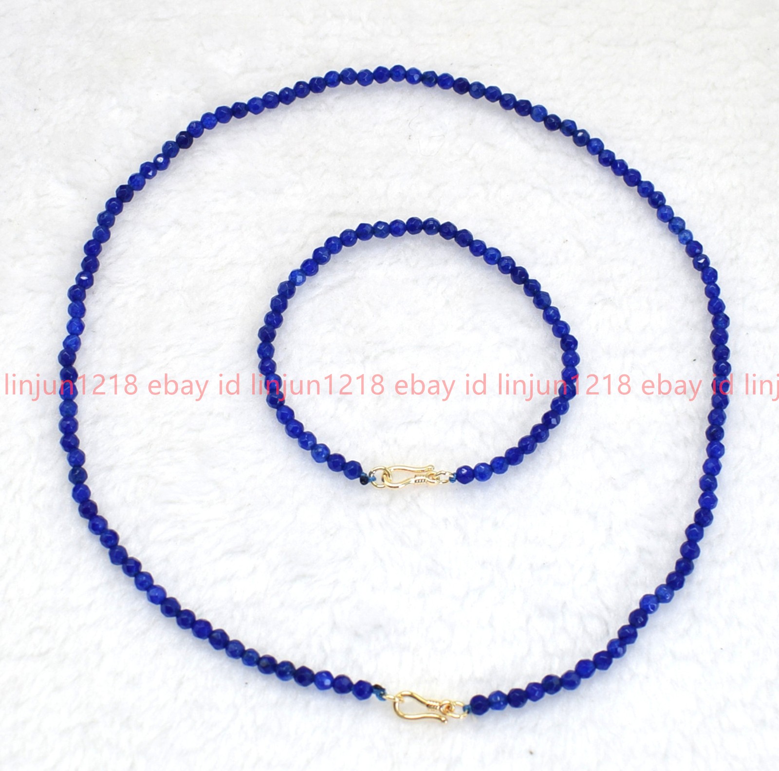 Natural 4mm Faceted Blue Jade Round Gemstone Beaded Necklace Bracelet 18/7.5in