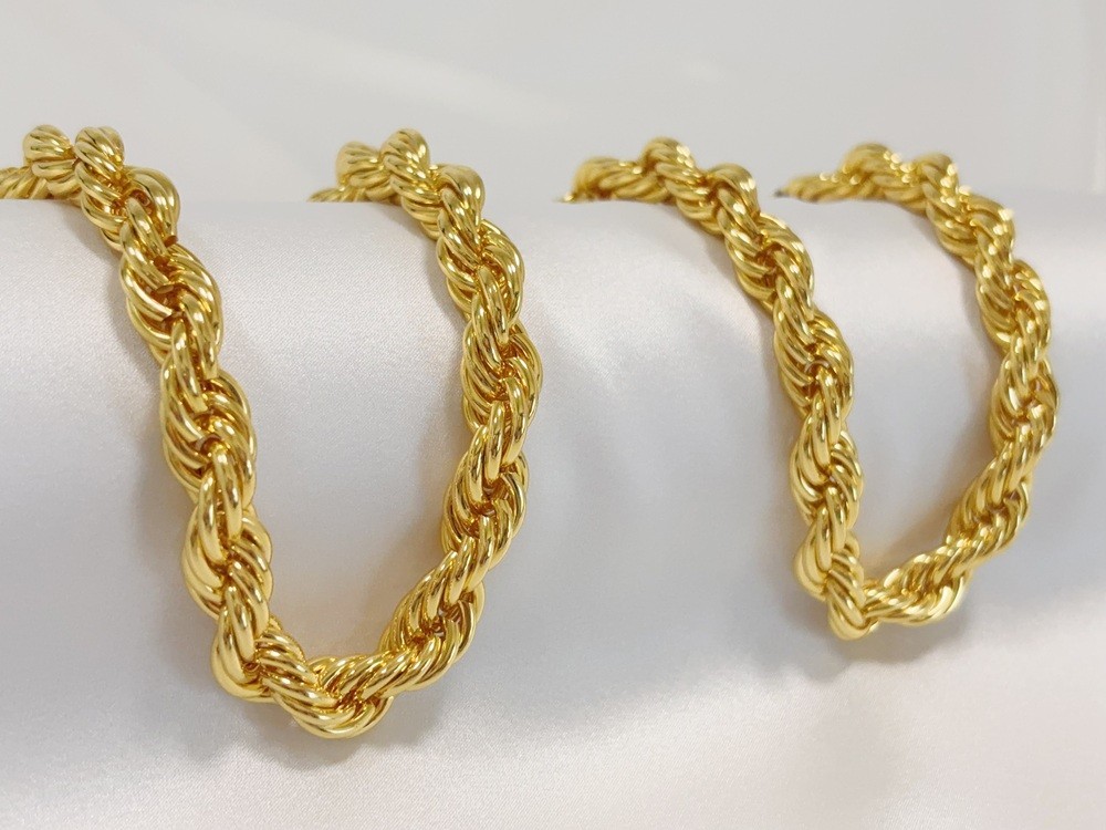 18K Yellow Gold 10mm Diamond Cut Rope Chain Necklace Mens Womens 24in 26in 28in