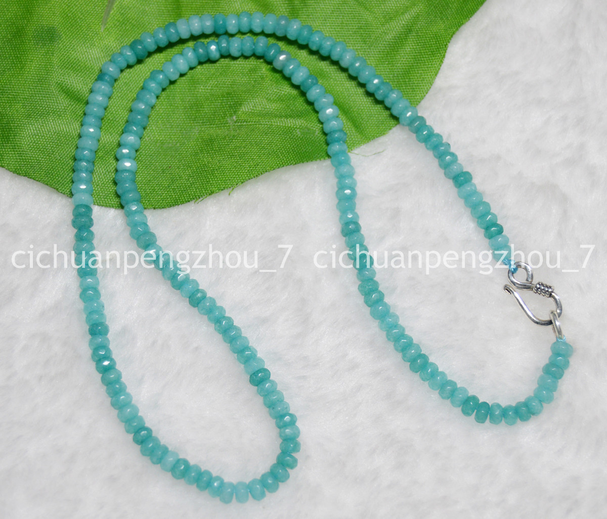 Faceted 2x4mm Blue Aquamarine Rondelle Gems Beads Necklace 18/24” Silver Clasp
