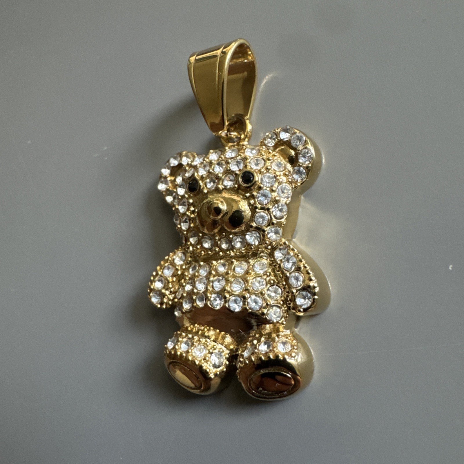 Teddy Bear Studded Gold Plated Stainless Steel Pendant 24 Inch Necklace Gift Her