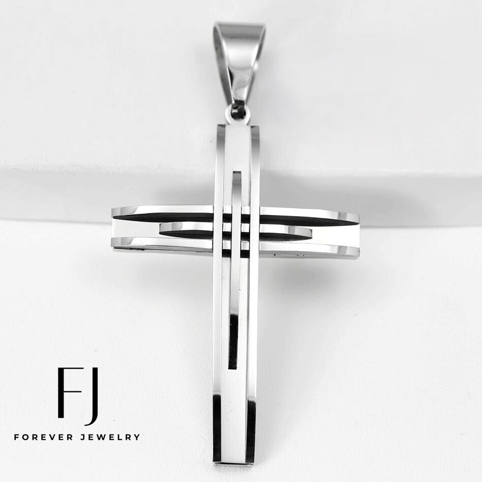 Silver Stainless-Steel 56mm CROSS Charm Pendant Medium*Unisex + Box