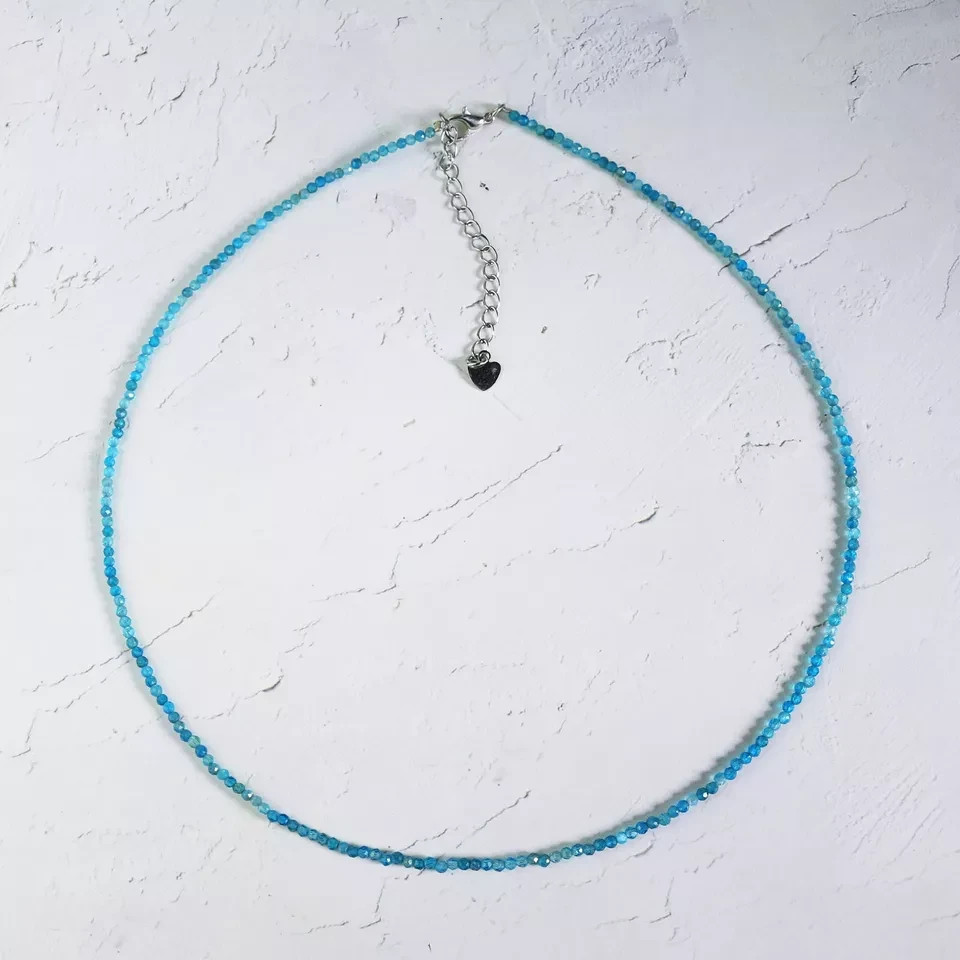 2mm Blue Apatite Choker Necklace Dainty Crystal Beaded Minimalist Gift for Her