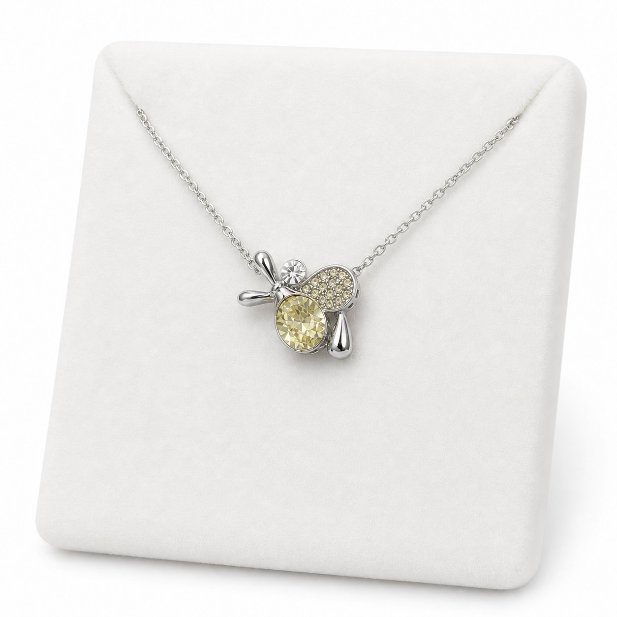 Yellow Crystal Crossed Tennis Racket Necklace Silver Tone Sports Gift