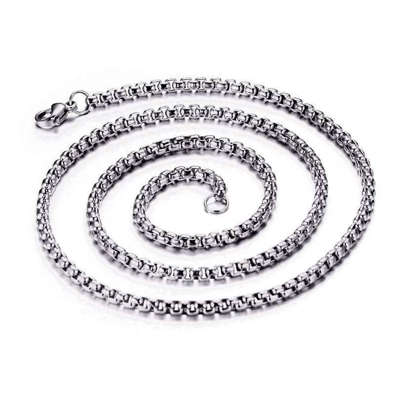 18K White Gold Filled HypoAllergenic Lead-Free 3mm 28″ Round Box Link Chain C5K