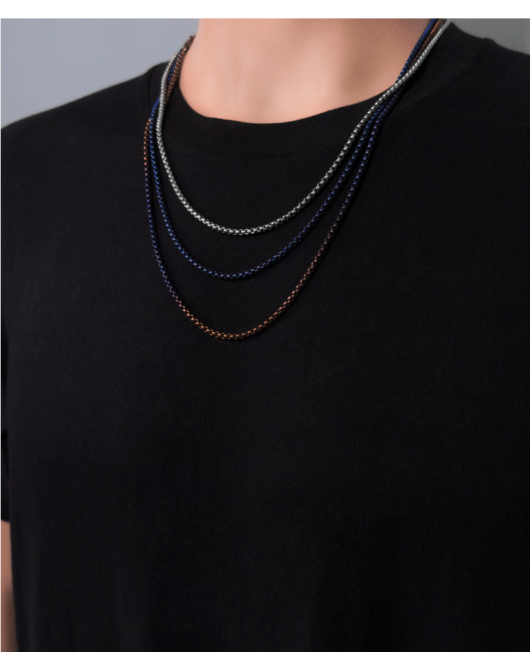 Unisex Pure Titanium Necklace 3mm Box Chain Anti-allergy Length 24” 26” 28”