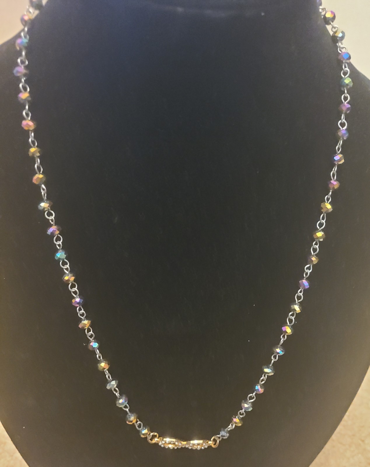 Multicolor Bicone Crystal Beaded Necklace on Silver-Tone Cable Chain
