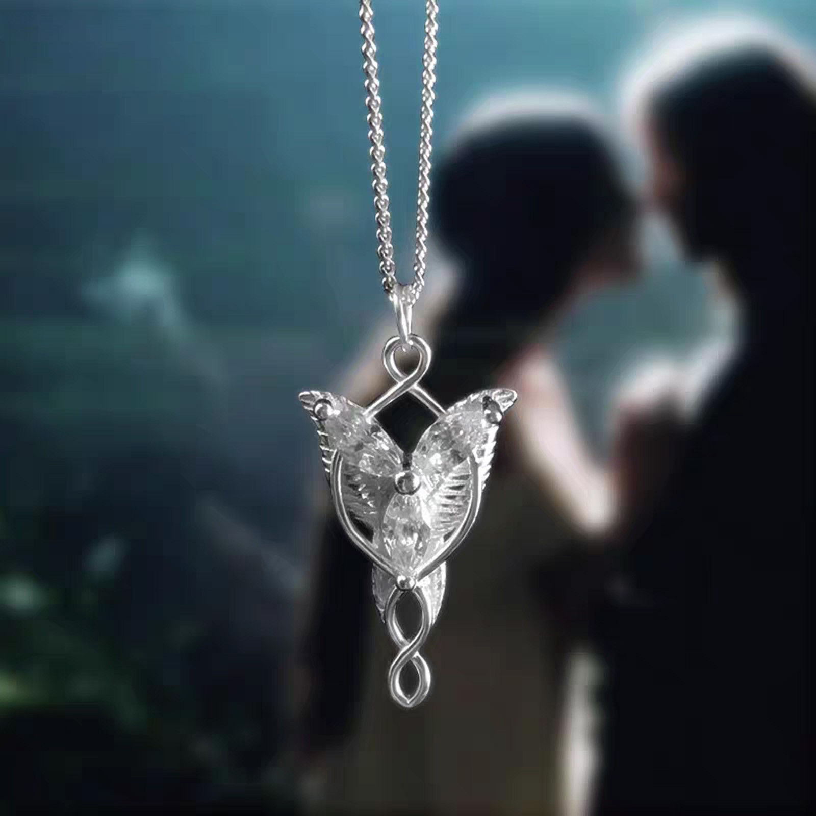 LOTR Arwen Evenstar Zircon 925 Sterling Silver Fine Pendant Necklace Ladies Gift