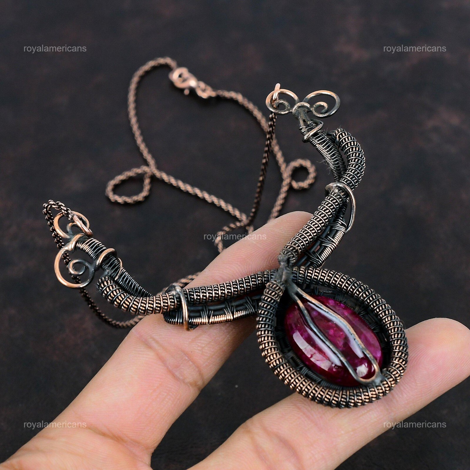 Kashmir Rubi Jewelry Copper Gift For Mother Wire Wrapped Chain Necklace 18.0″