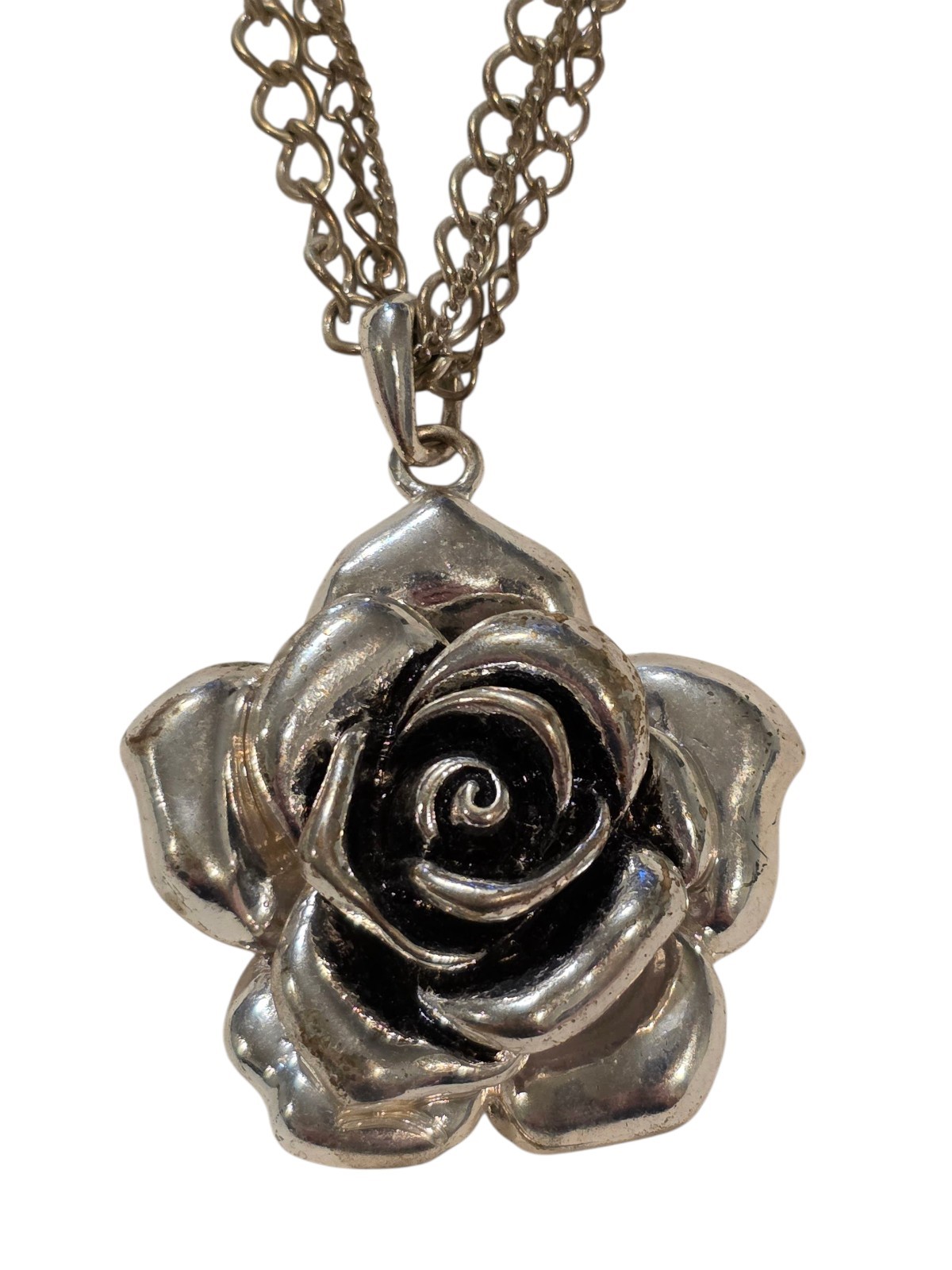 Rose Silver Tone Pendant with 18 in. Chain