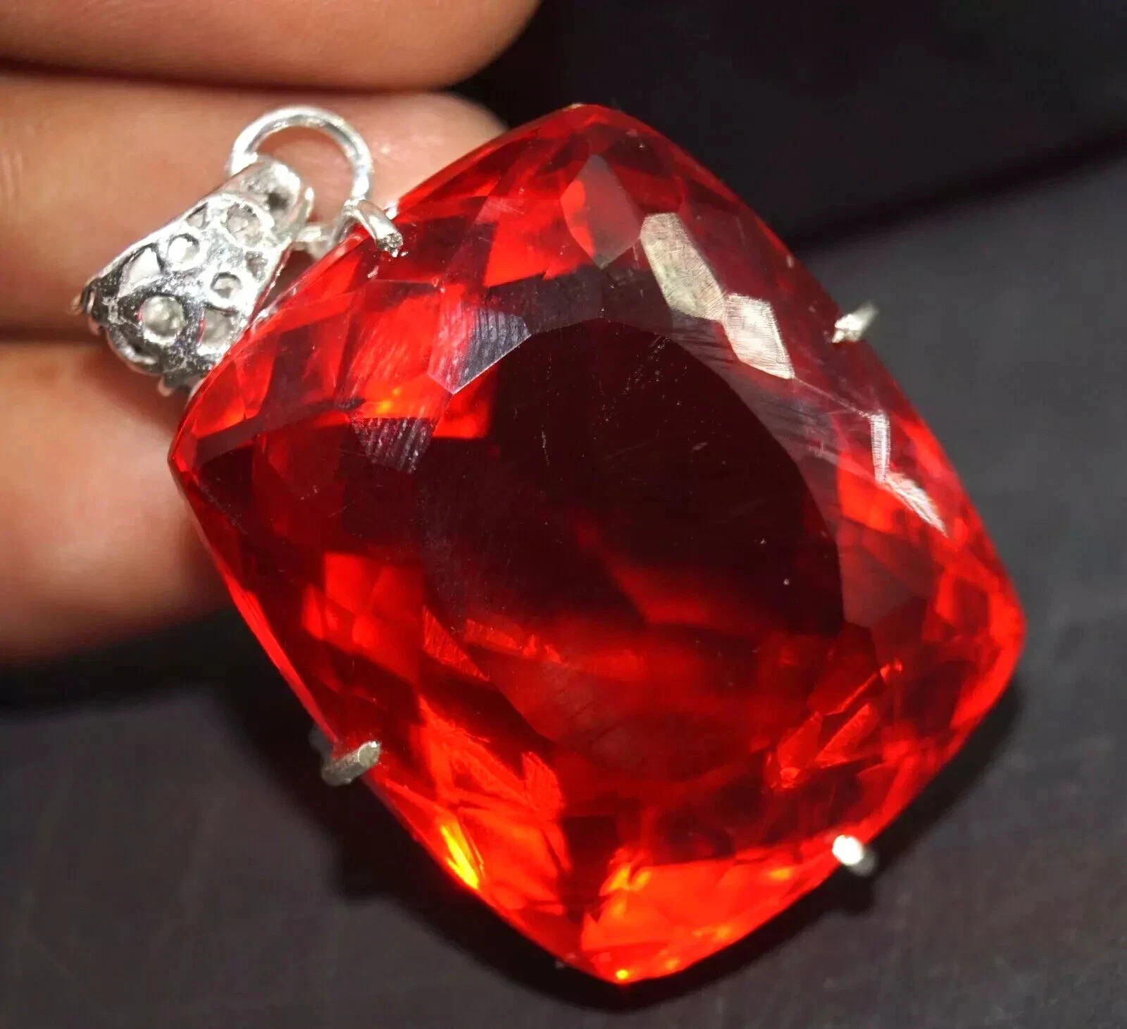 74 CT+ Flawless Blood Red Topaz Pendant 925 Sterling Silver Plated Jewelry