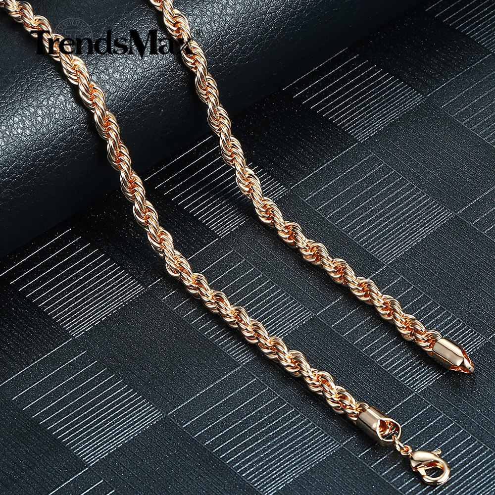 5/6mm 585 Rose Gold Plated Twisted Rope Chain Necklace 20″/24″ for Women Girls