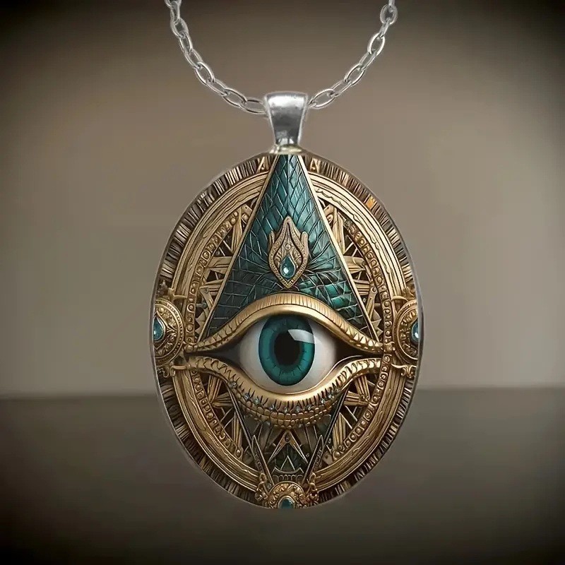 Vintage All Seeing Eye Oval Pendant Necklace Titanium Steel Gothic Jewelry Gift