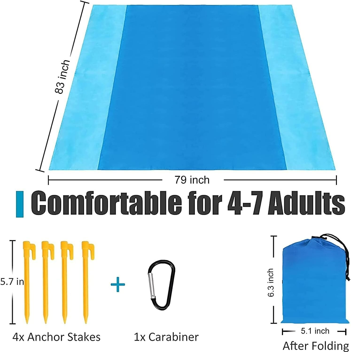 Beach Blanket, Beach Mat Sand Free Waterproof 79″ X 83″ Suitable for 4-7 Adults,