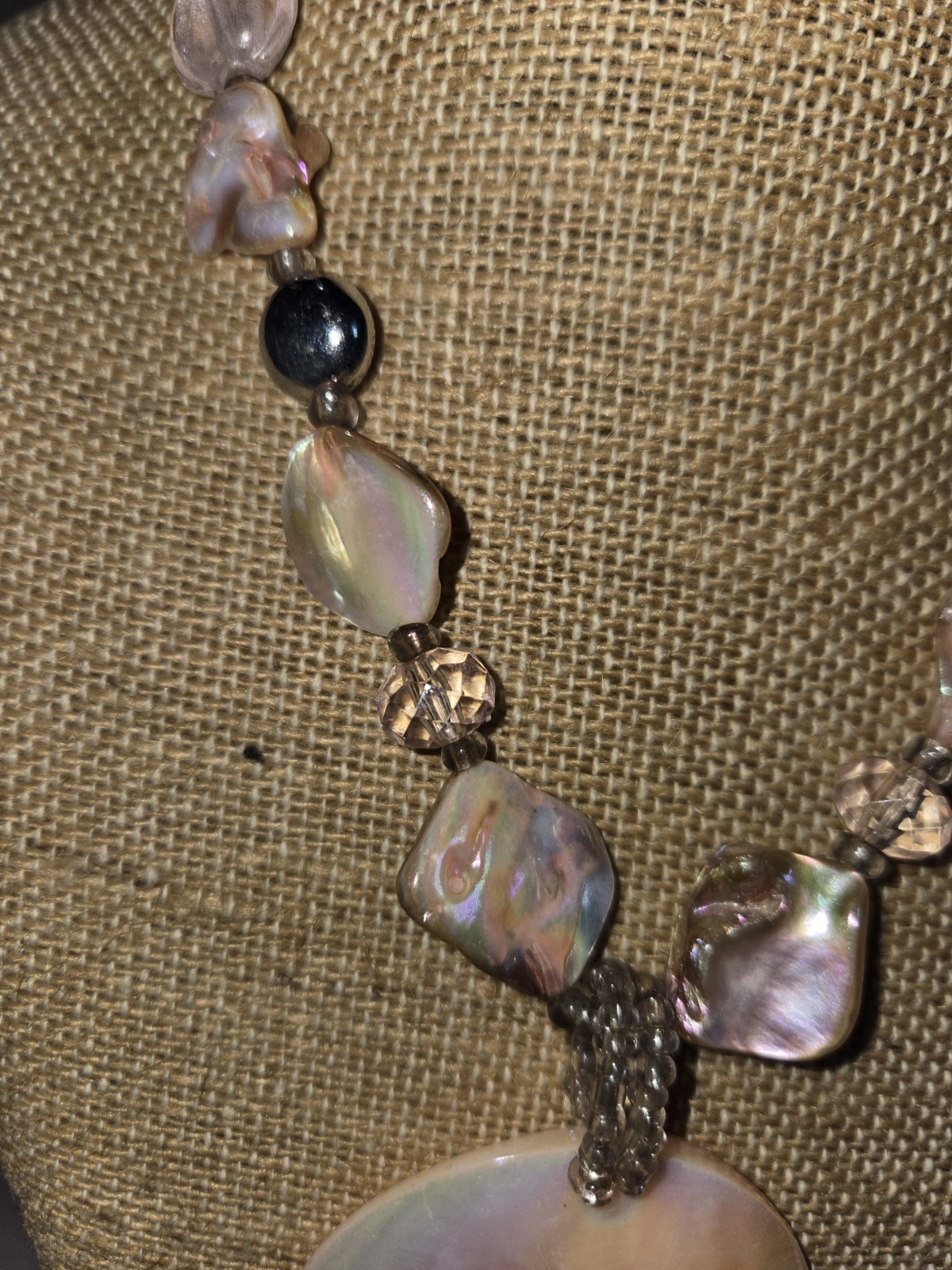 Origami Owl pastel mother-of-pearl shell pendant necklace And Pink Cords