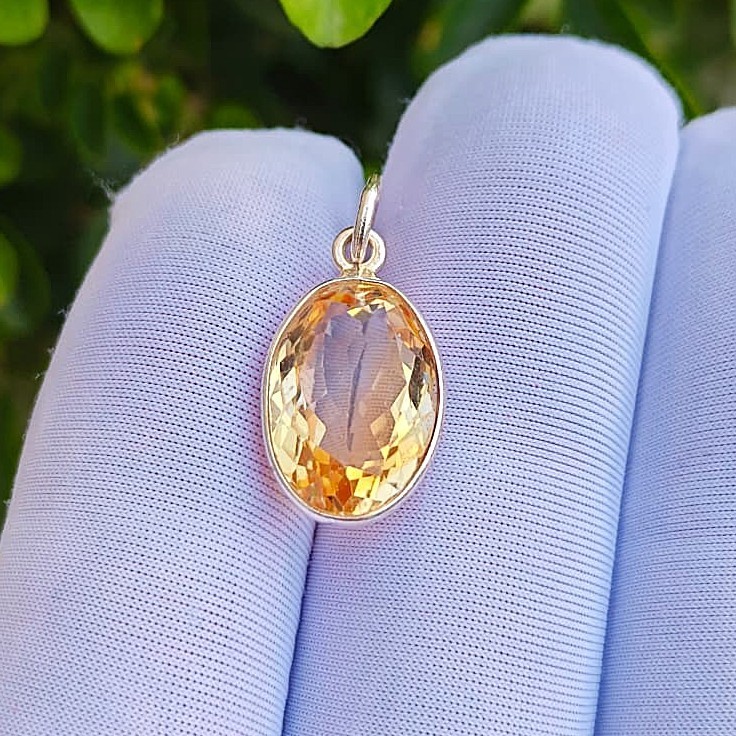 Natural Oval Citrine Gemstone Handmade 925 Sterling Silver Charms Pendant Gift