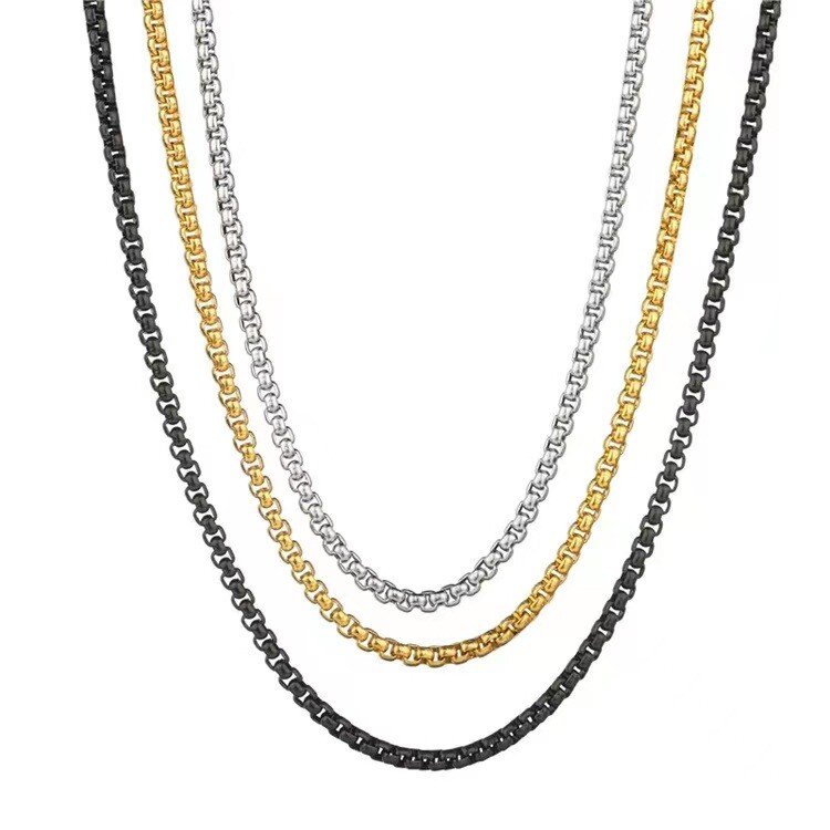 Women Men 1.5-4mm Stainless Steel 18k Gold Plated Square Rolo Chain Necklace