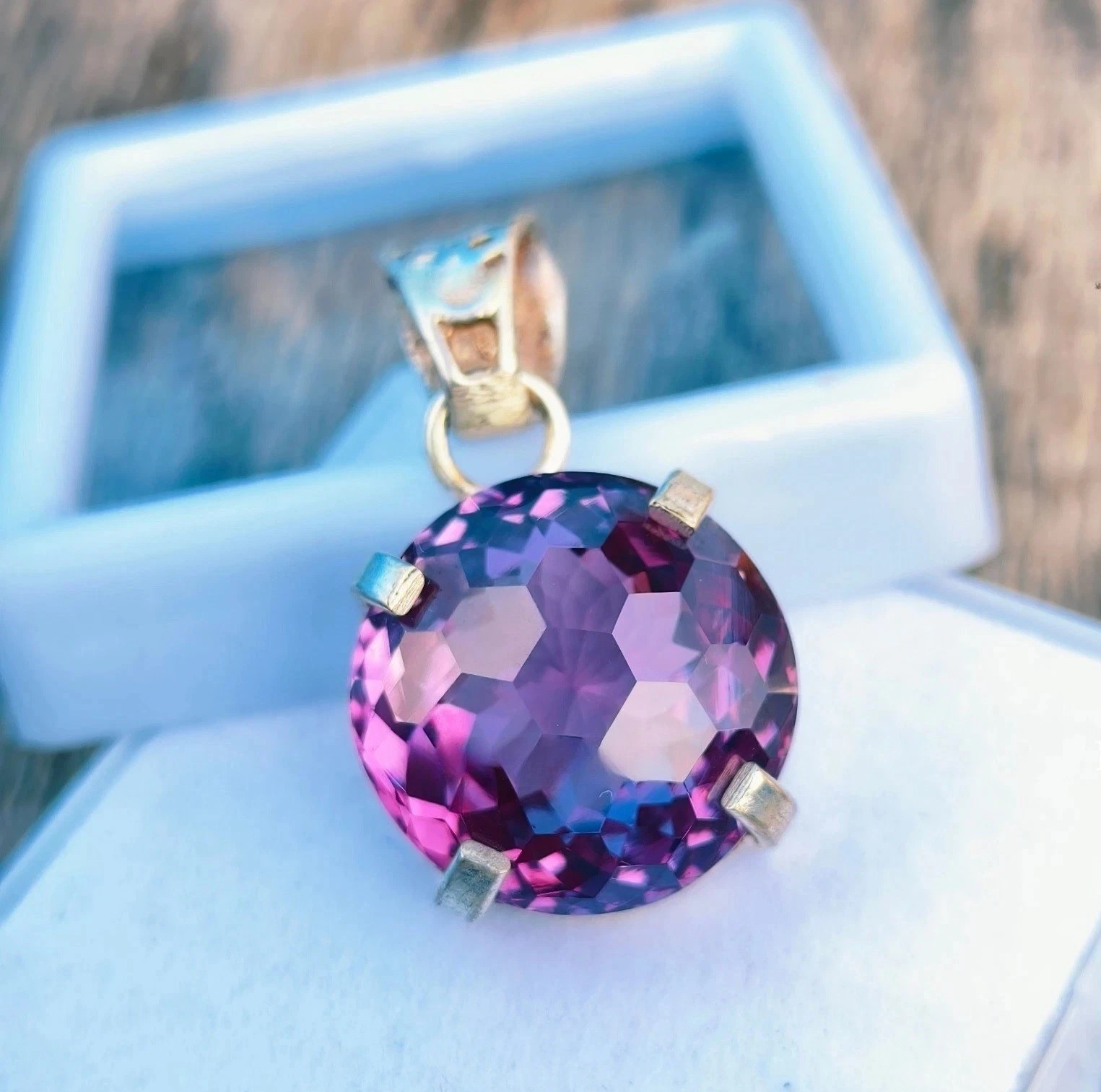 40.6 Ct Natural Bio-Color Alexandrite Sterling Silver Pendant Precious Cut Gems