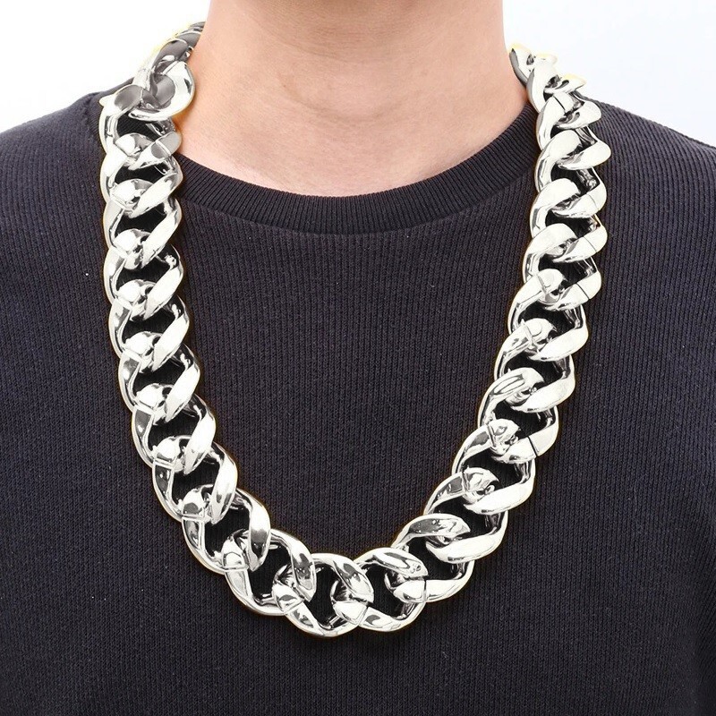 Miami Cuban Link 32″ Chain Silver Plated 32mm Wide Link Big Hip Hop D32